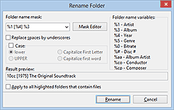 Rename music folder according to it's files information (click for full size view)